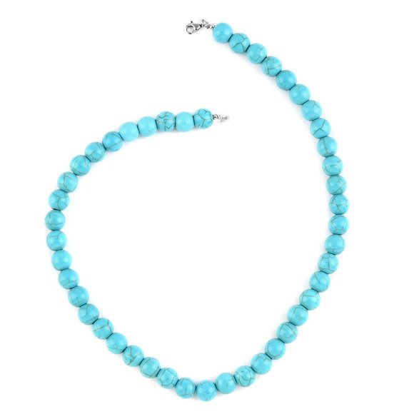 Turquoise Blue Howlite 10mm Beaded Necklace 18" Sterling Silver 250 ctw    B416 - Picture 1 of 5